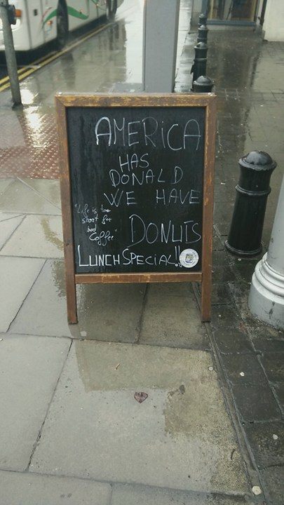 Restaurant board making fun of Donald Trump