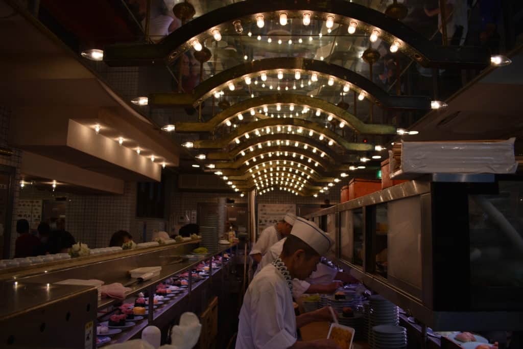 A sushi belt is an essential lunch for a first time in Tokyo