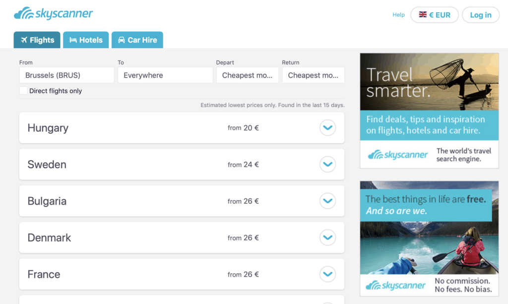 Using tools like Skyscanner Explore is a great way to find inspiration for your first solo trip