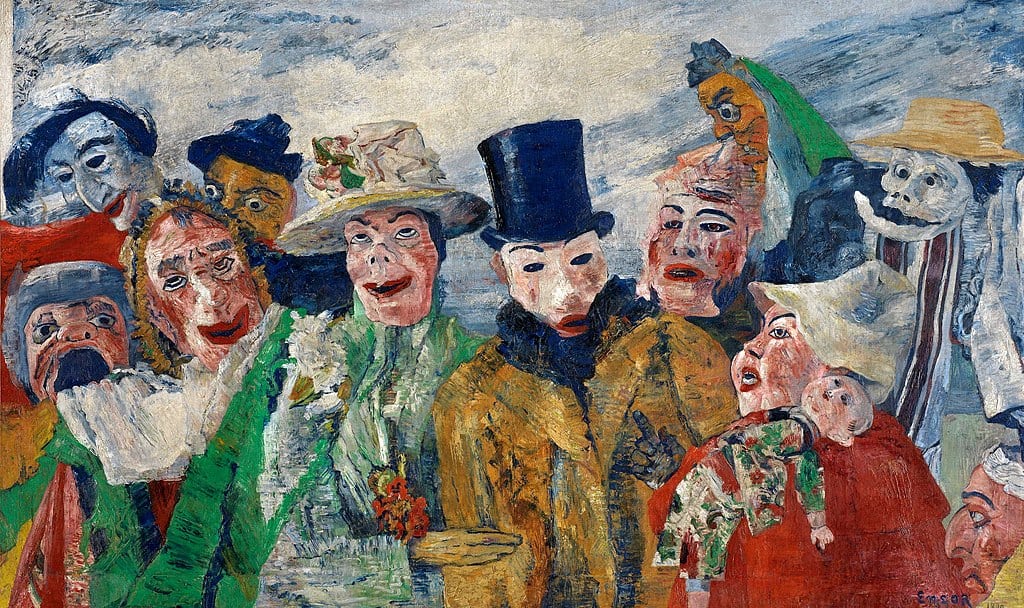 One of James Ensor's most recognisable paintings, L'Intrigue (1890)