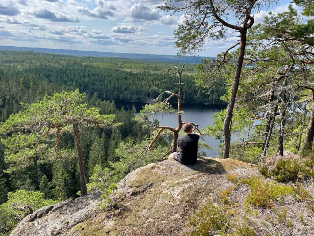 View over Swedish forests after a two-hour hike from our base camp